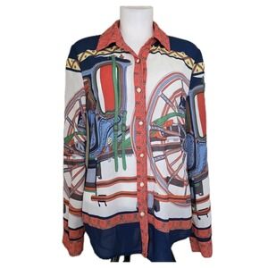 Beulah Womens Blouse Equestrian Pearl Button Front Size Medium Old Money